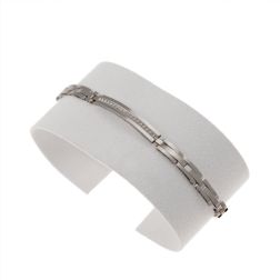 White gold men's bracelet with curve tags and 3 segments - 20cm