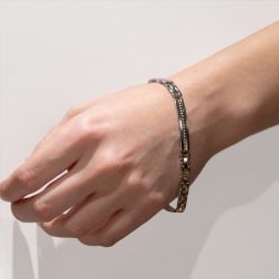 White gold men's bracelet with curve tags and 3 segments - 20cm