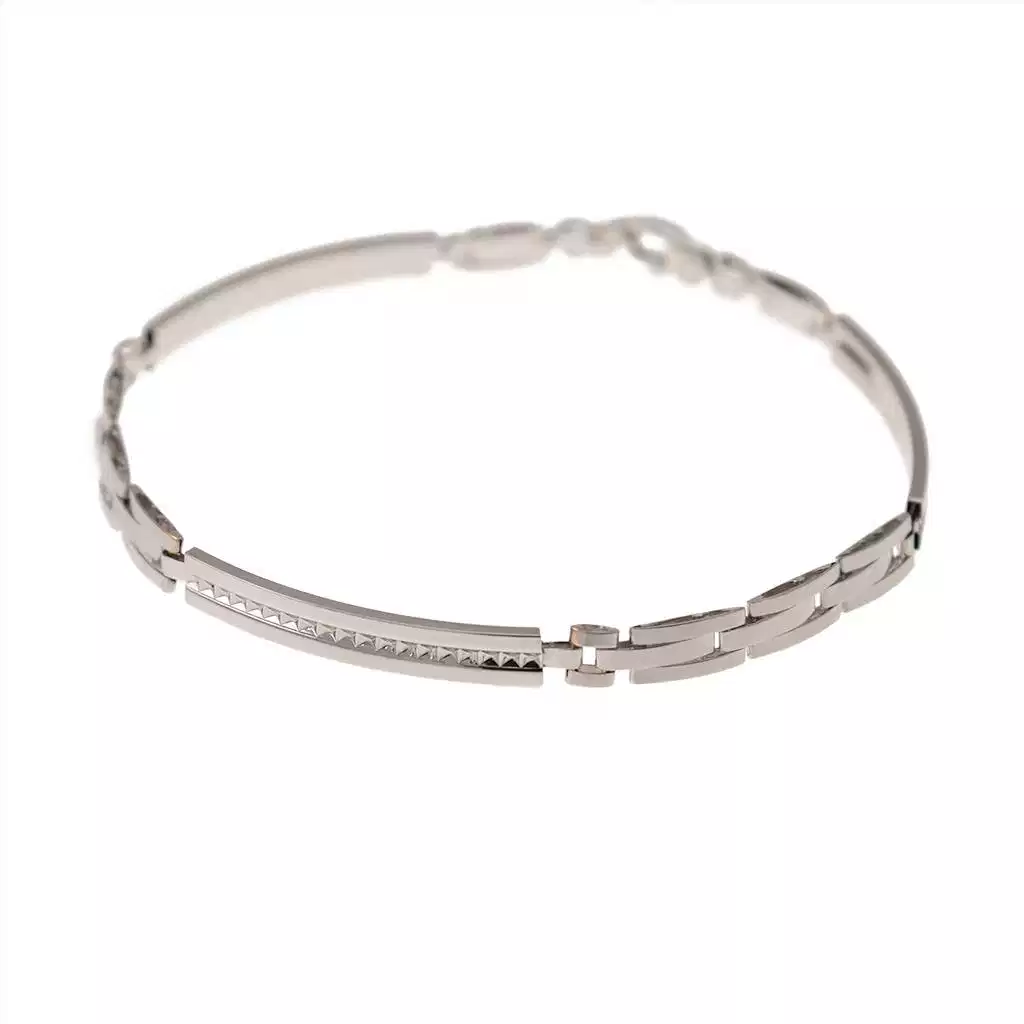Bracciale Uomo oro bianco targhe curve e 3 segmenti - 21cm