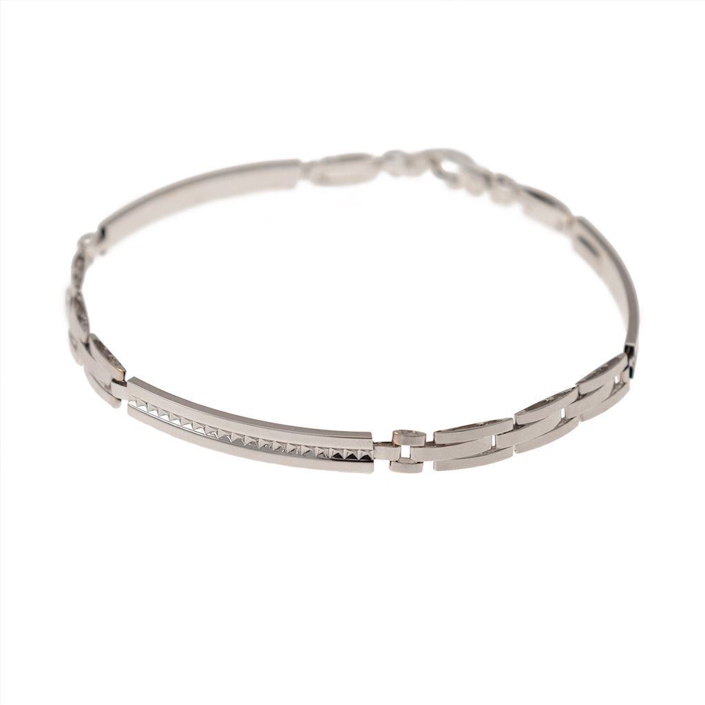 White gold men's bracelet with curve tags and 3 segments - 20cm