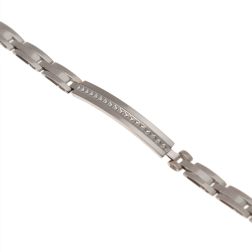 White gold men's bracelet with curve tags and 3 segments - 20cm