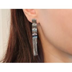 Photo of worn Square Pendant Earrings Multiwire in White Gold