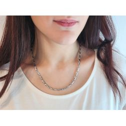White Gold Spiral Tubular 50cm Necklace photo worn