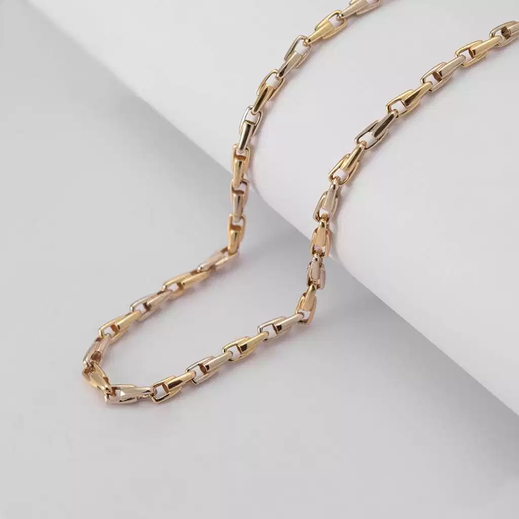 Collana Girocollo 44cm Maglia Contrapposta Oro Giallo e Bianco