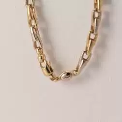 Collana Girocollo 44cm Maglia Contrapposta Oro Giallo e Bianco