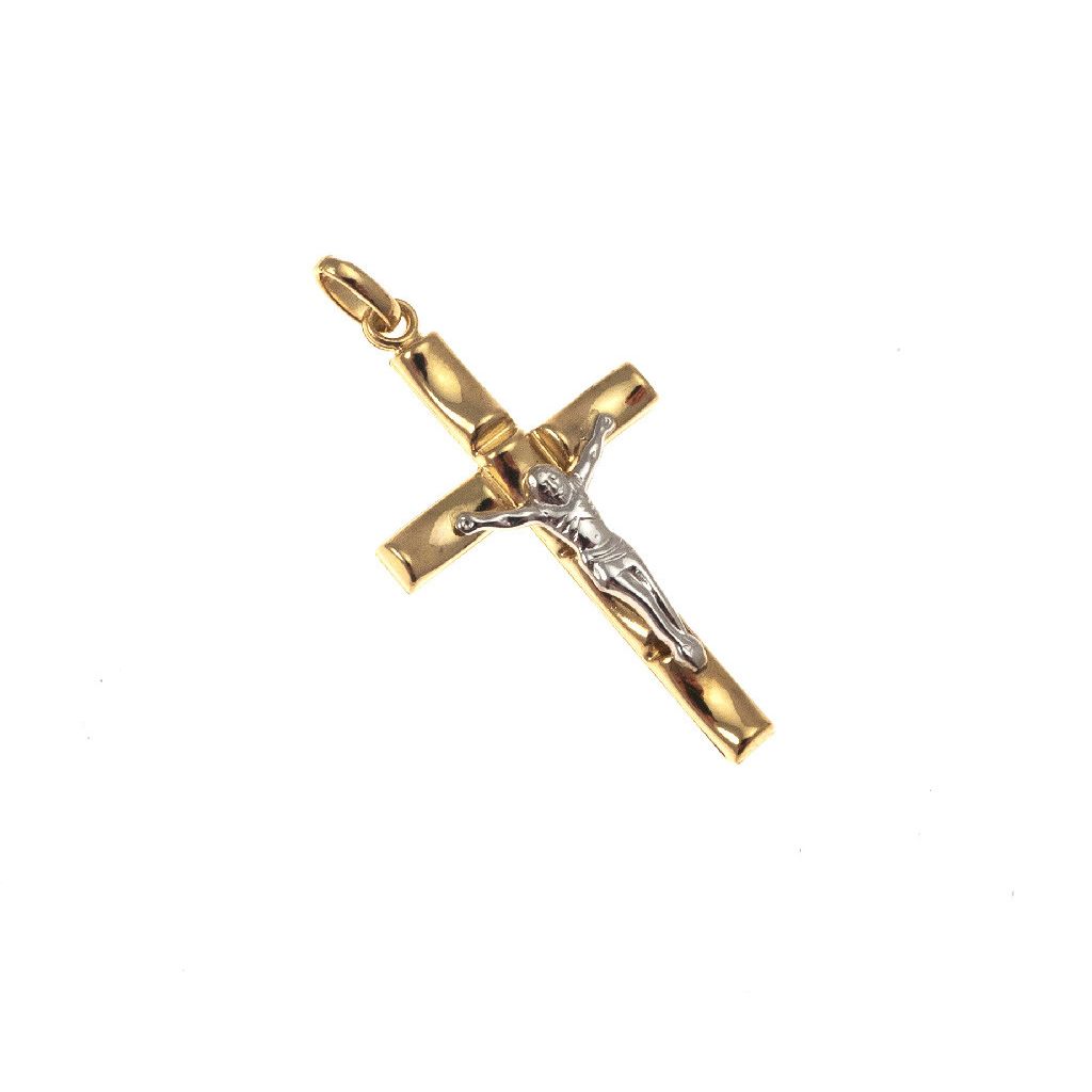 Cross with Hollows in Yellow Gold and Christ in White