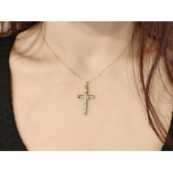 Cross with Hollows in Yellow Gold and Christ in White