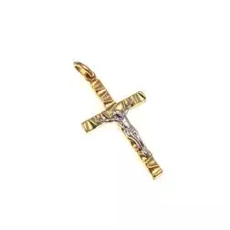 Croce con Rilievi Irregolari in Oro Giallo con Cristo in Bianco
