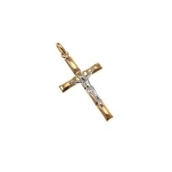 Croce Rigata a Rettangolo in Oro Giallo con Cristo in Bianco