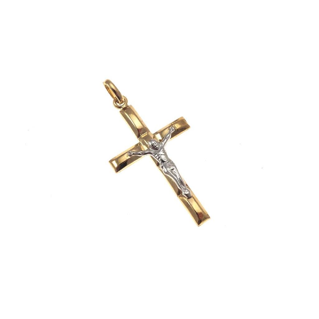 Croce Rigata a Rettangolo in Oro Giallo con Cristo in Bianco