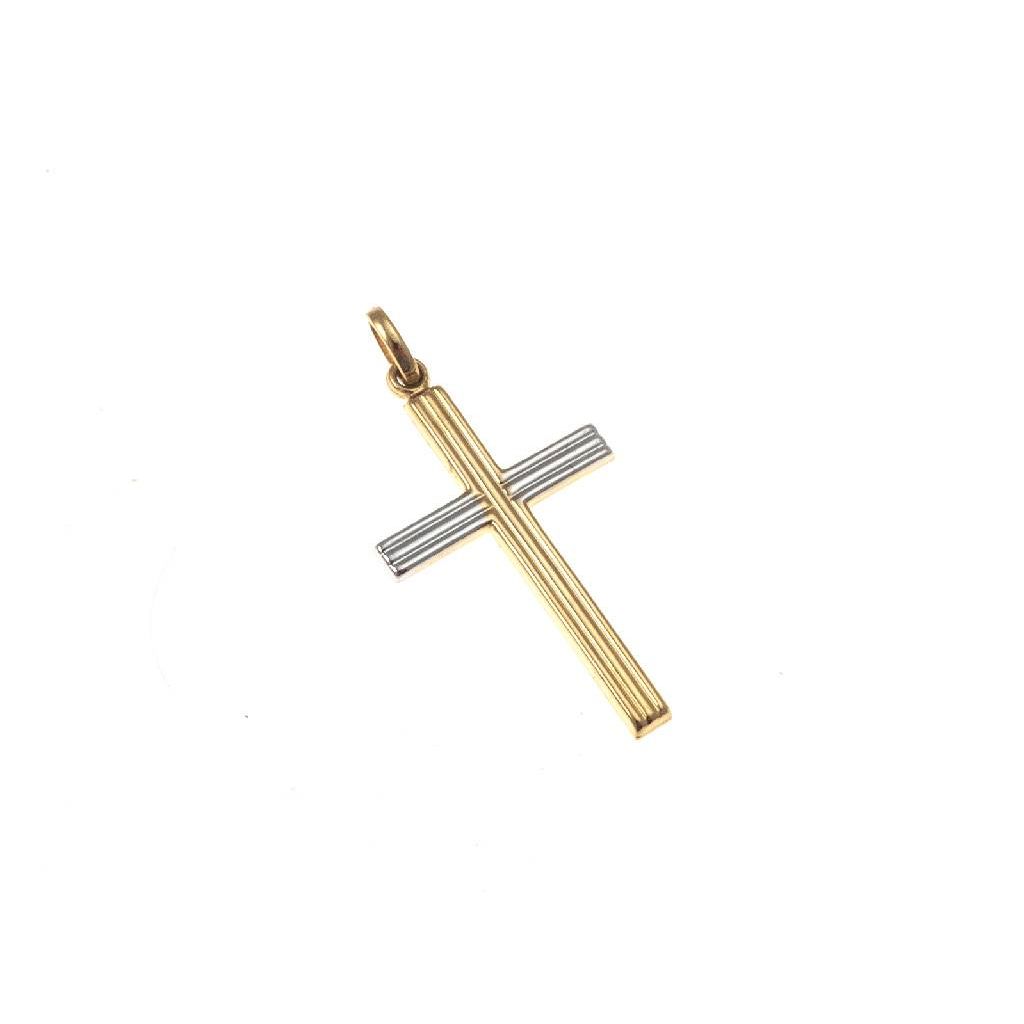 Striped Cross in Yellow and White Gold