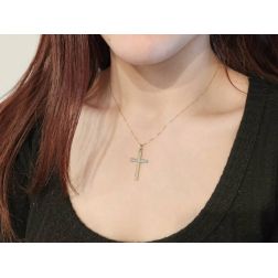 Striped Cross in Yellow and White Gold