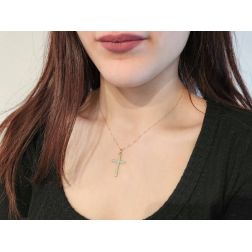 Striped Cross in Yellow and White Gold