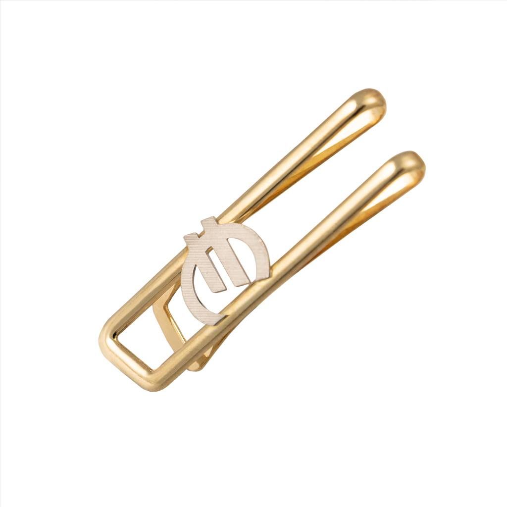 Fermasoldi Graffetta Diagonale Oro Giallo con € in Oro Bianco