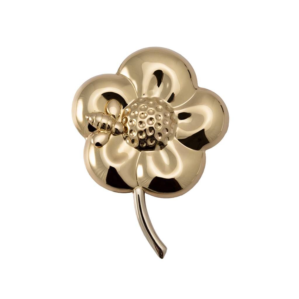 Flower Brooch with Bee with Stem in White