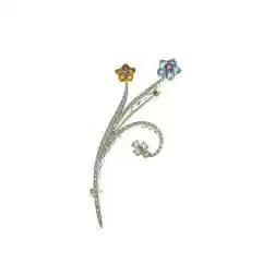 Spilla a Fiori con Diamanti, Ametista Iolite Topazio azzurro e Madera