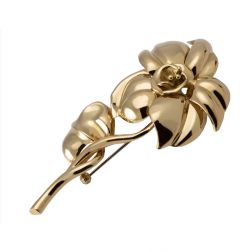 Flower Brooch with Yellow Gold Leaf