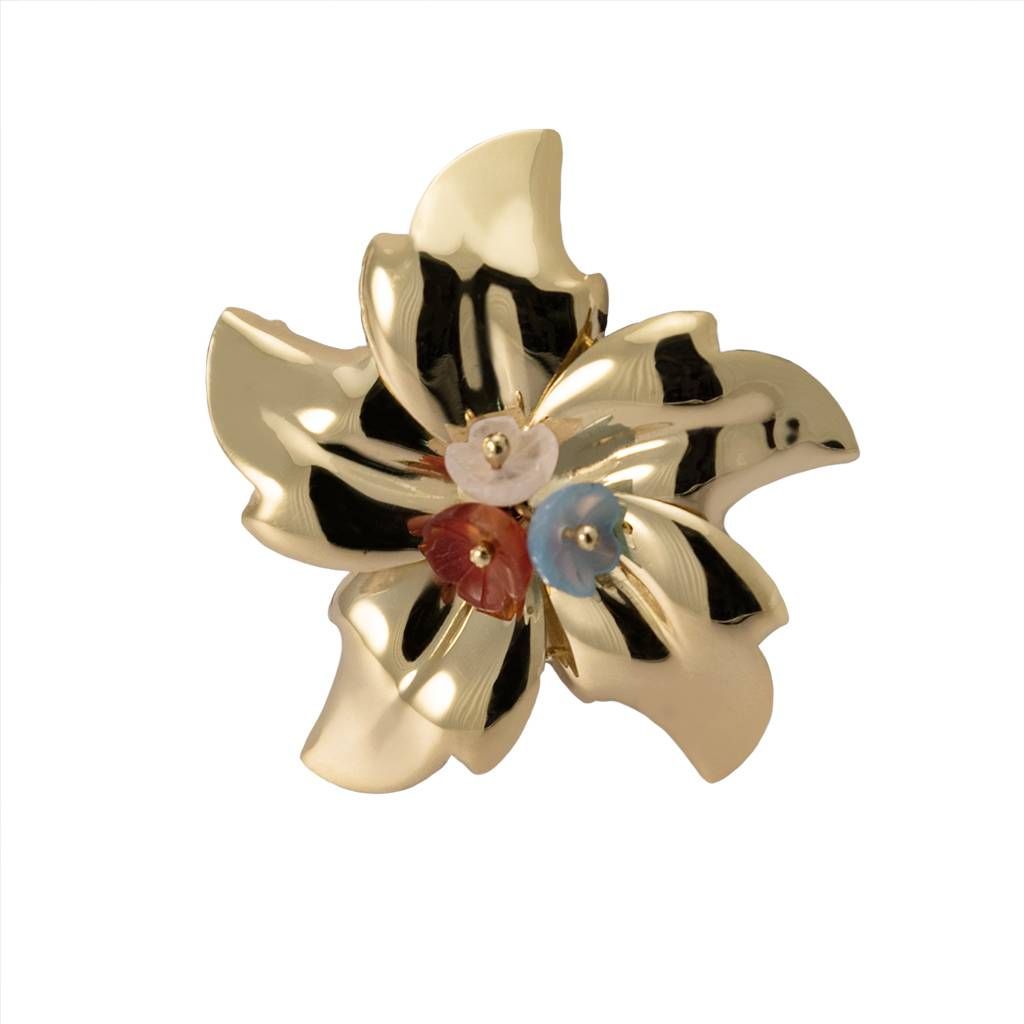 Spilla Fiore Con Agata Bianca Celeste e Rossa