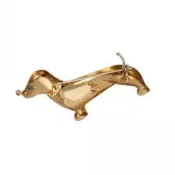 Spilla Bassotto con Zaffiro Blu in Oro Giallo e Bianco 18kt retro