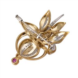 Vase Brooch with Ruby and Diamonds in Yellow and White Gold