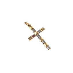 Croce a Rilievi Quadrati alternati in Oro Giallo e Bianco