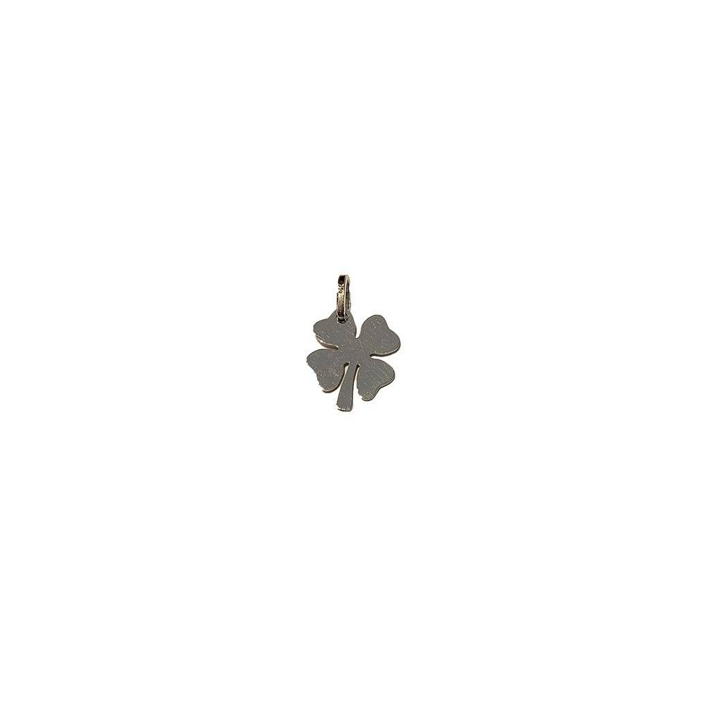 Four Leaf Clover with Stem Pendant in White Gold 0.6mm thickness