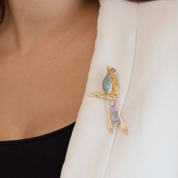 Photo of worn Brooch Bird of Paradise Diamonds and Precious Stones