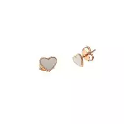 Orecchini Cuore Piatto Oro Rosa Smaltati Bianchi