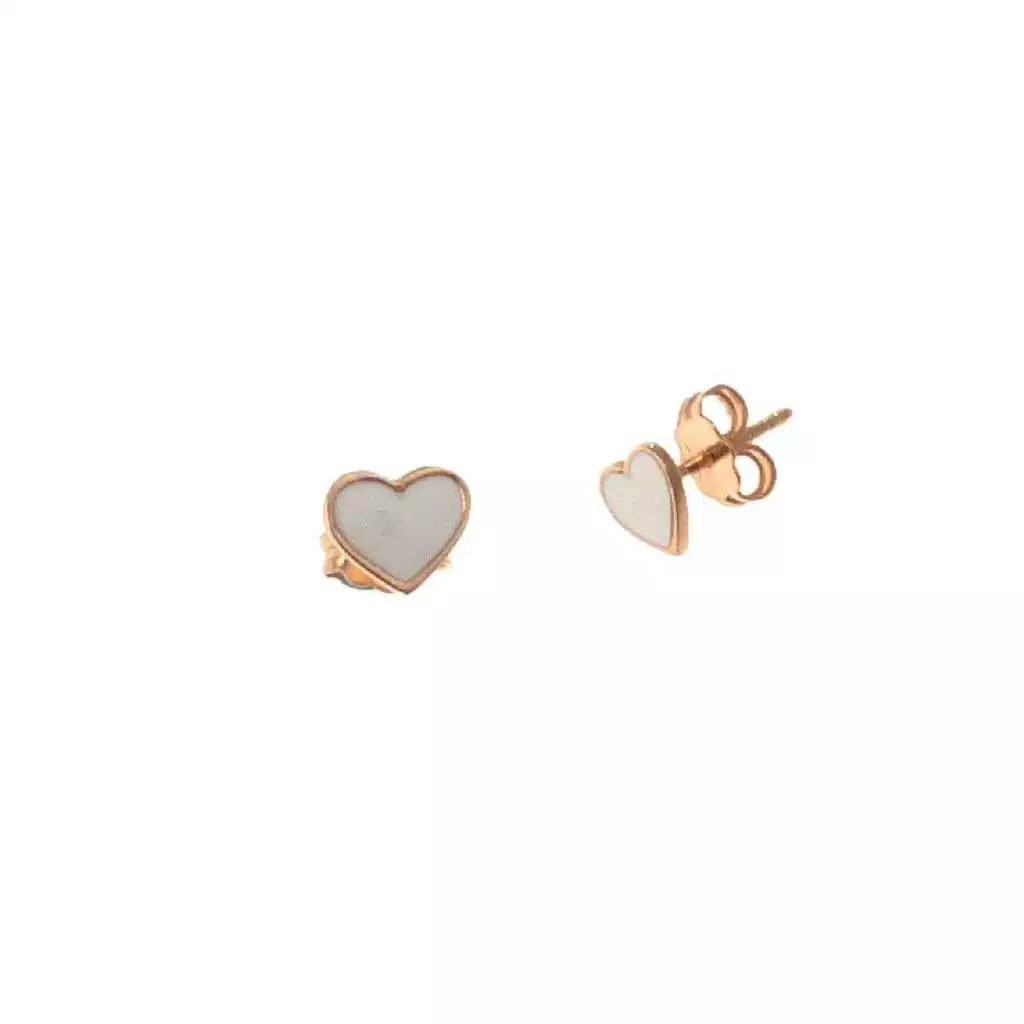 Orecchini Cuore Piatto Oro Rosa Smaltati Bianchi