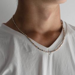 Collana 50cm Tubolare squadrata alternata Oro Bianco e Rosa foto indossata uomo