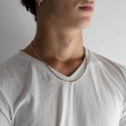 Photo of man worn White and Rose Gold squared Tubular 50cm Necklace