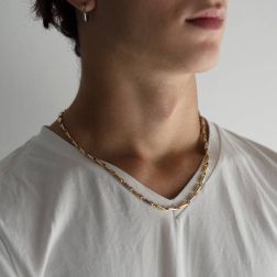 Photo of man worn Yellow and White Gold Spiral Tubular 50cm Necklace