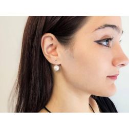 Photo of worn Pearl and Light Point Diamond Earrings