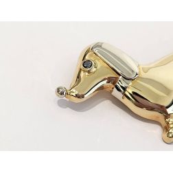 Dachshund Brooch with Blue Sapphire in Yellow and White Gold