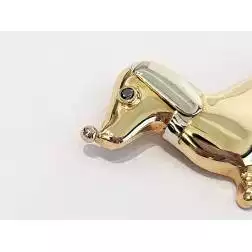 Spilla Bassotto con Zaffiro Blu in Oro Giallo e Bianco 18kt