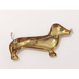 Dachshund Brooch with Blue Sapphire in Yellow and White Gold