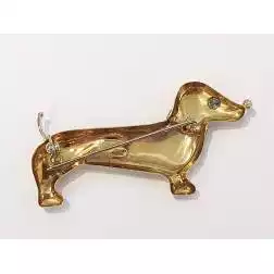 Spilla Bassotto con Zaffiro Blu in Oro Giallo e Bianco 18kt retro