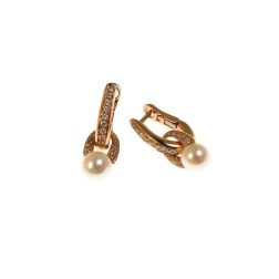Orecchini Boccole Ciondolo Perla e Diamanti Oro Rosa