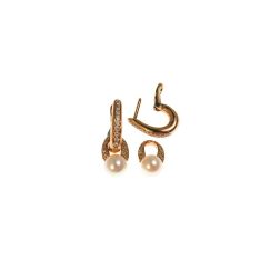 Oval Earrings with Pearl Pendant and Rose Gold Diamonds