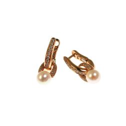 Oval Earrings with Pearl Pendant and Rose Gold Diamonds