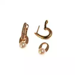Orecchini Boccole Ciondolo Perla e Diamanti Oro Rosa