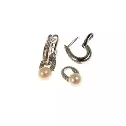 Boccole Ovali con Ciondolo Perla e Diamanti Oro Bianco