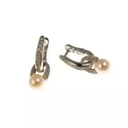 Boccole Ovali con Ciondolo Perla e Diamanti Oro Bianco