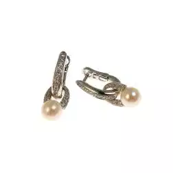 Boccole Ovali con Ciondolo Perla e Diamanti Oro Bianco