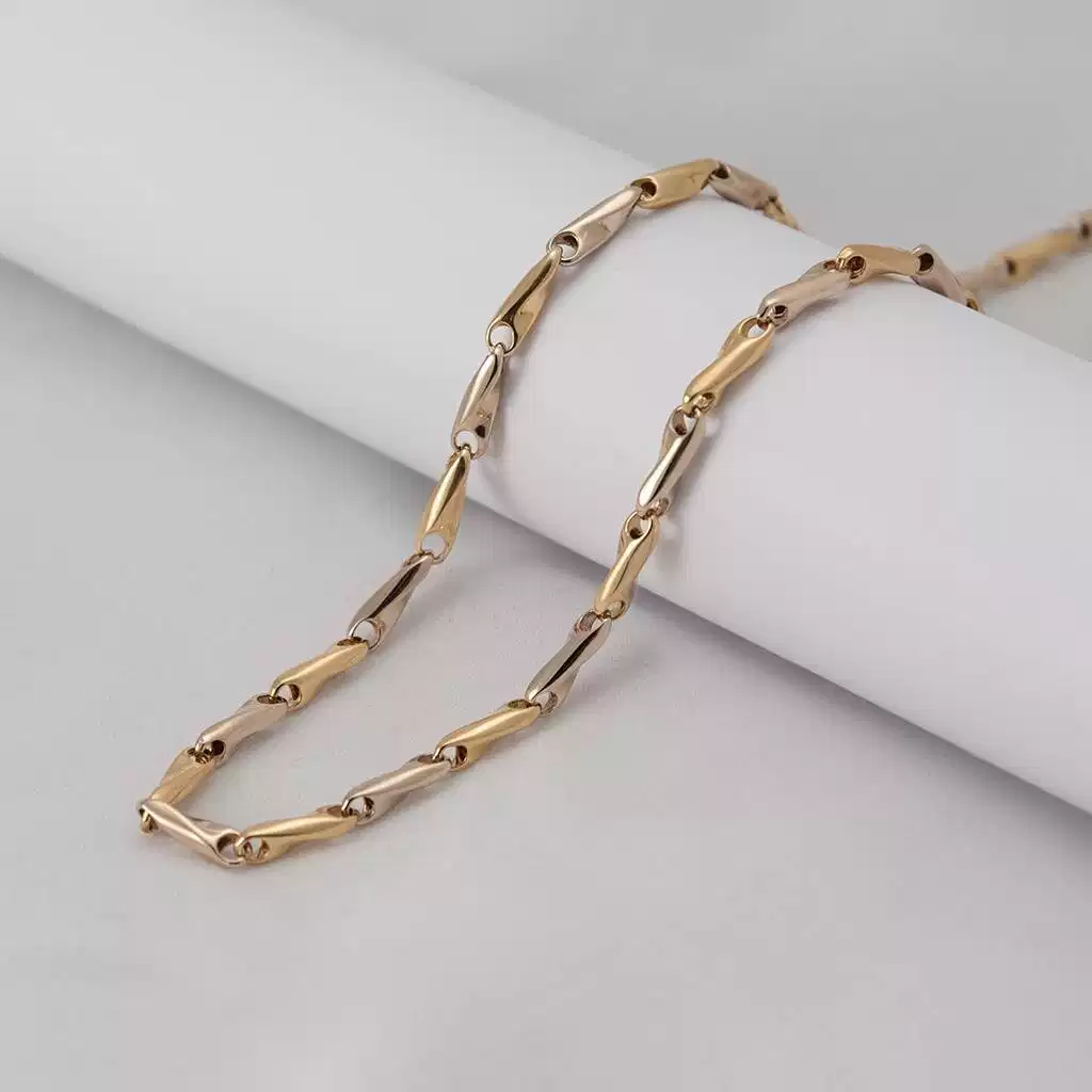 Collana 50cm Tubolare alternati Oro Giallo e Bianco