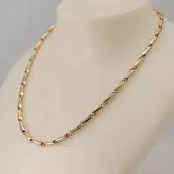 Collana 50cm Tubolare alternati Oro Giallo e Bianco