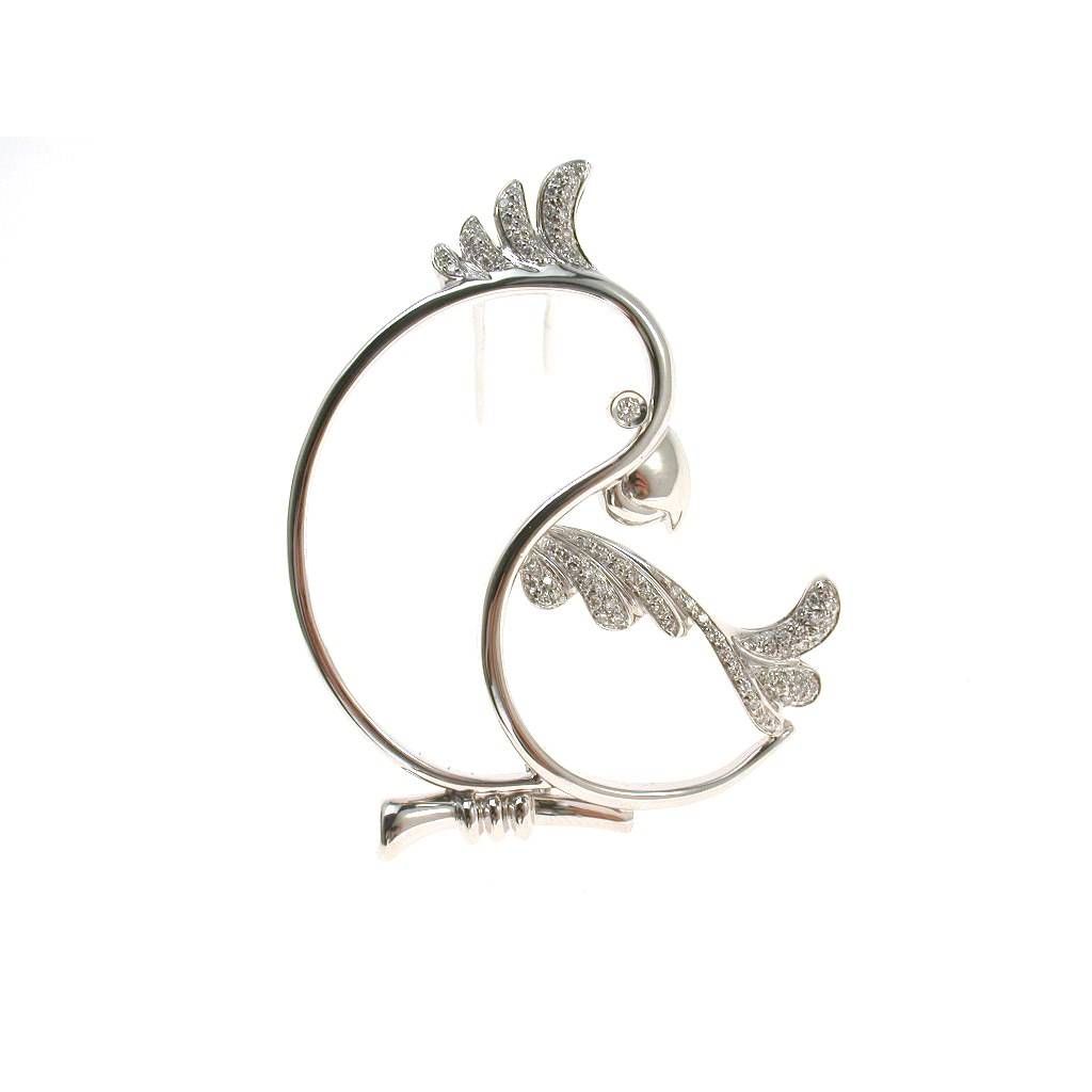 Parrot Brooch with Diamonds in White Gold