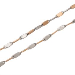 Collana Girocollo 60cm Tubolare Squadrata alternata Oro Bianco e Rosa