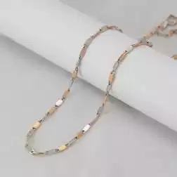 Collana Girocollo 60cm Tubolare Squadrata alternata Oro Bianco e Rosa