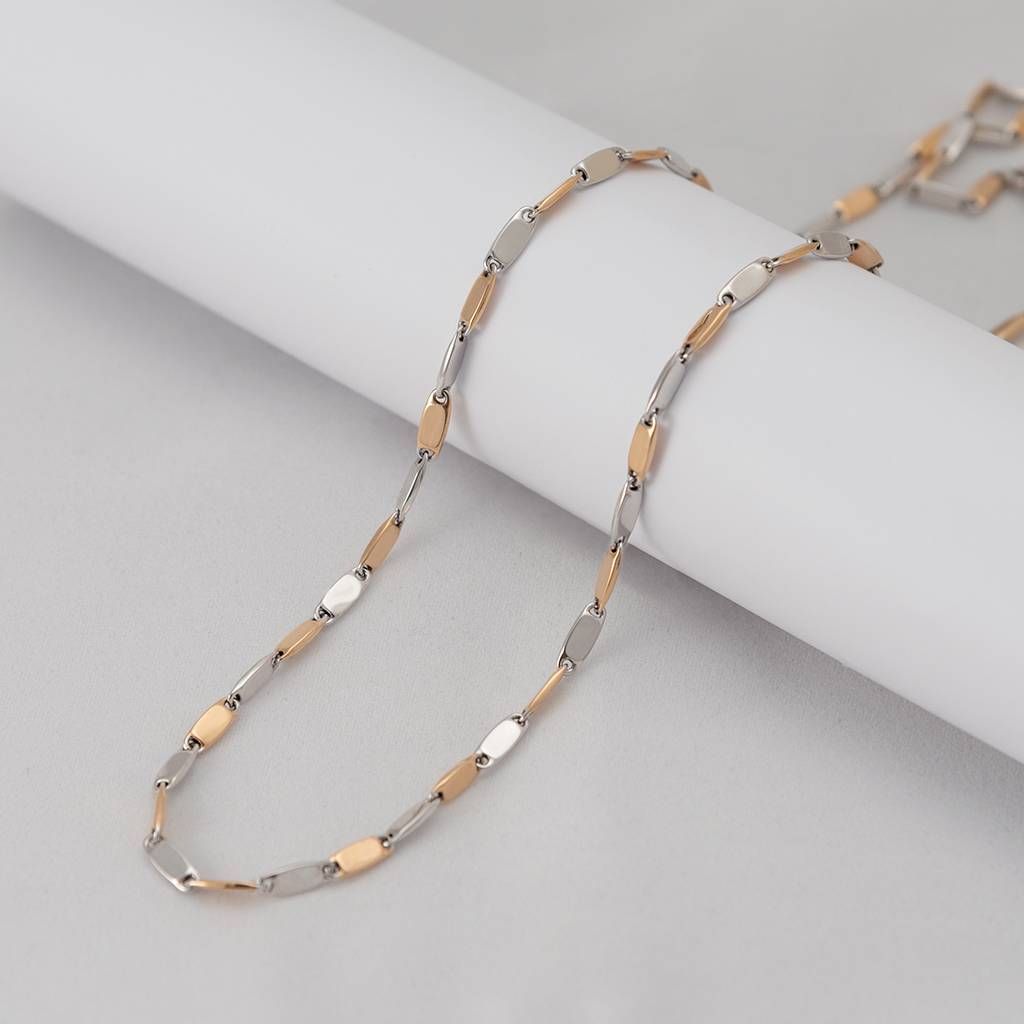 White and Rose Gold squared Tubular 60cm Necklace